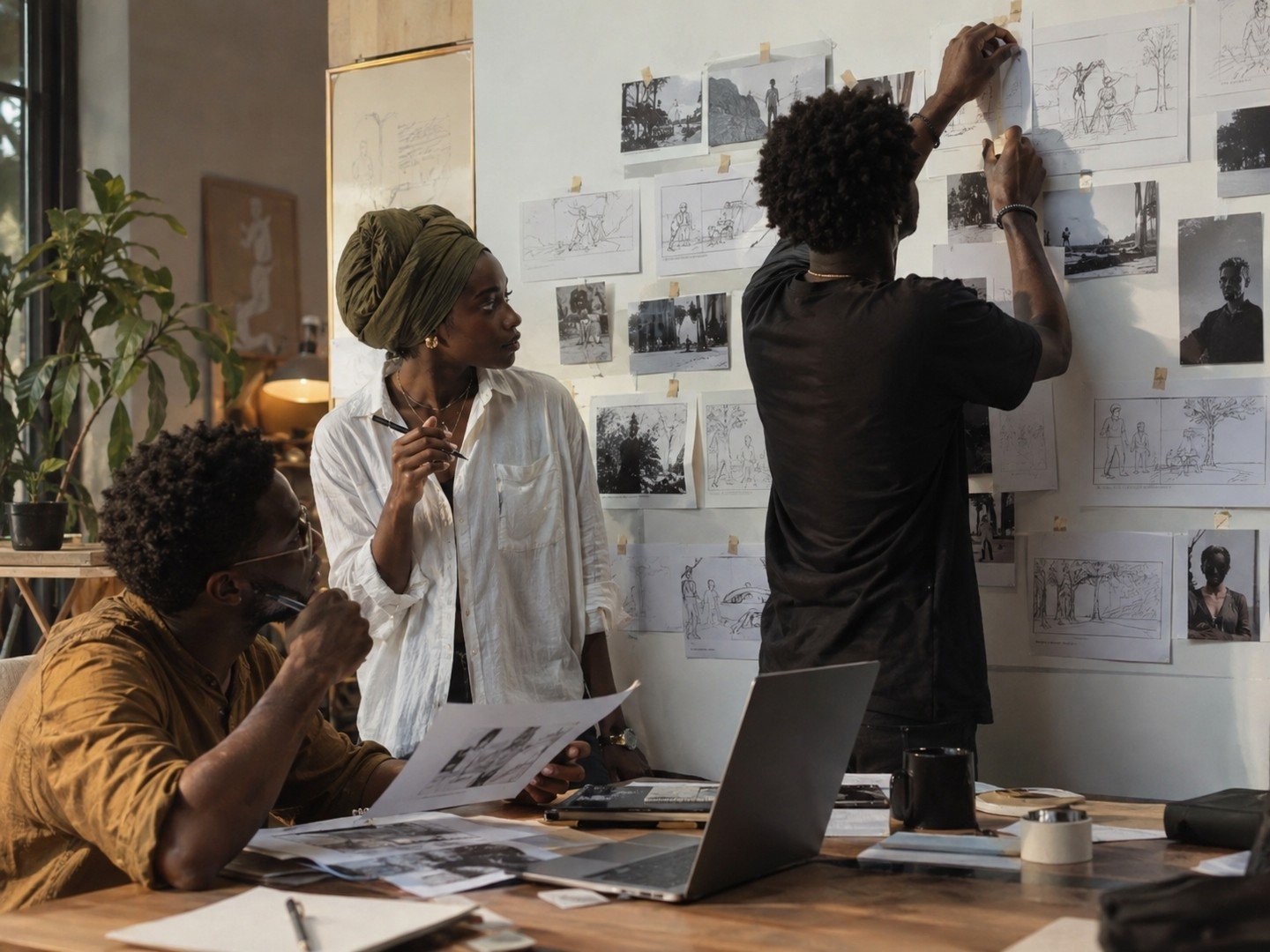 Équipe Mwinda Studio préparant un storyboard
